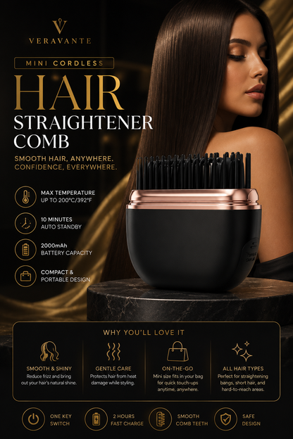 VeraVante™ Mini Cordless Hair Straightener Comb