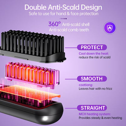 VeraVante Cordless Hair Straightener Brush - in use