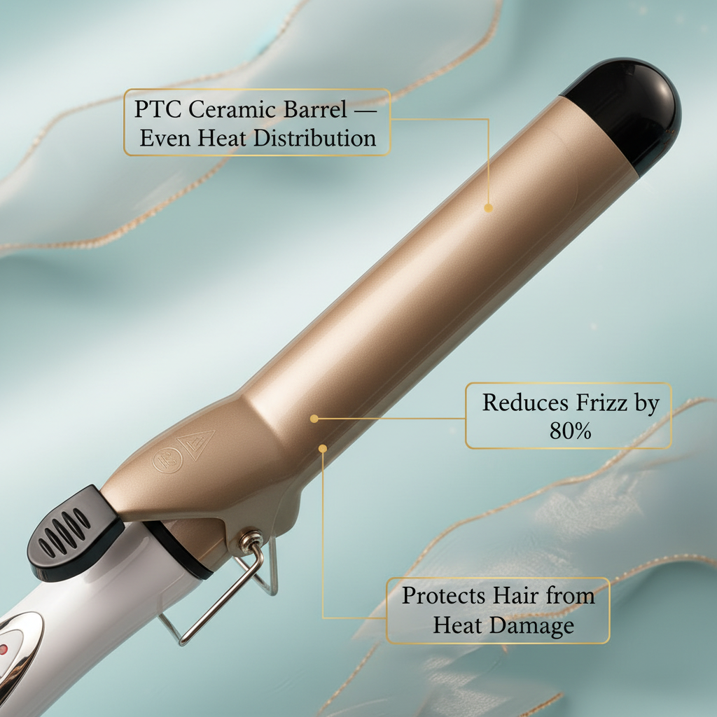 VeraVante 32mm Pro Curl Wand barrel close-up with stats