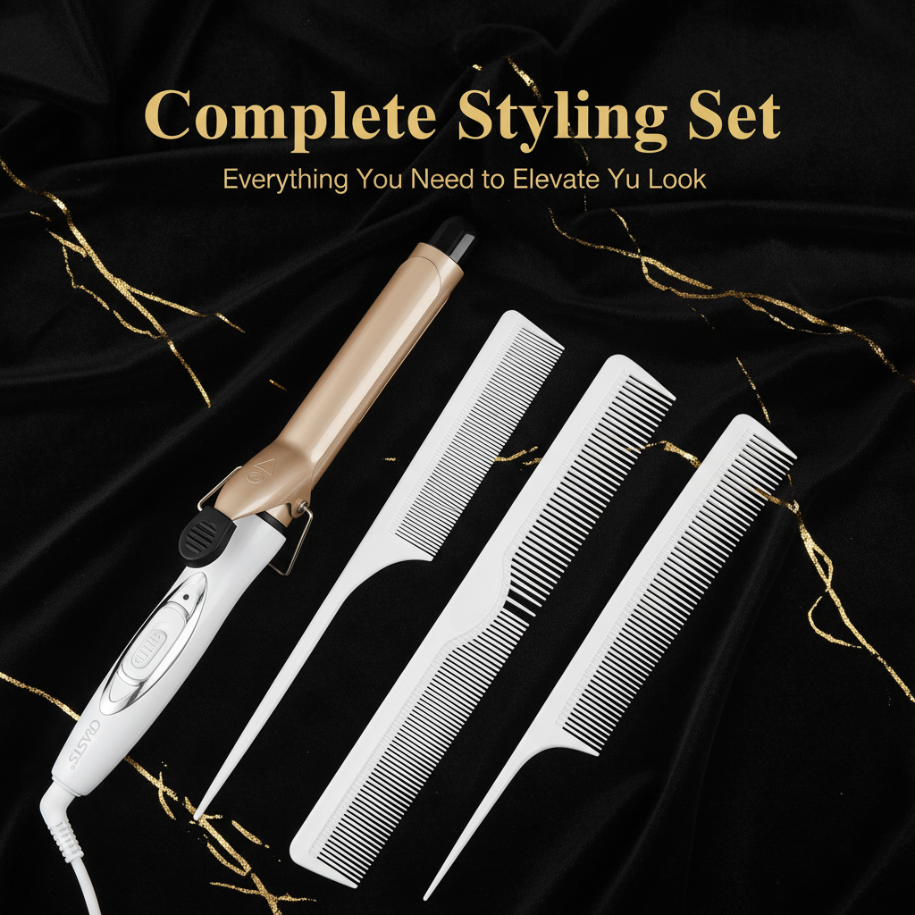 VeraVante curl wand and styling combs flat lay